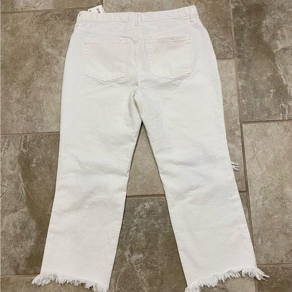 Free People Wide Leg Crop Ankle Fray Jeans White 30x27 High Rise Button Fly NWT - Picture 13 of 13